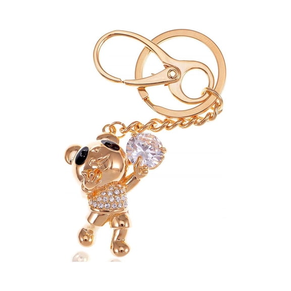 Gold Tone Happy Singing Panda Teddy Bear Crystal Rhinestone Keychain