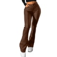 thumbnail image 3 of AHTJRT Leather Pants for Women Midweight Flare Bottoms with Pockets Metallic Retro Style Waterproof Motorcycle Full Length Trousers Brown L, 3 of 5