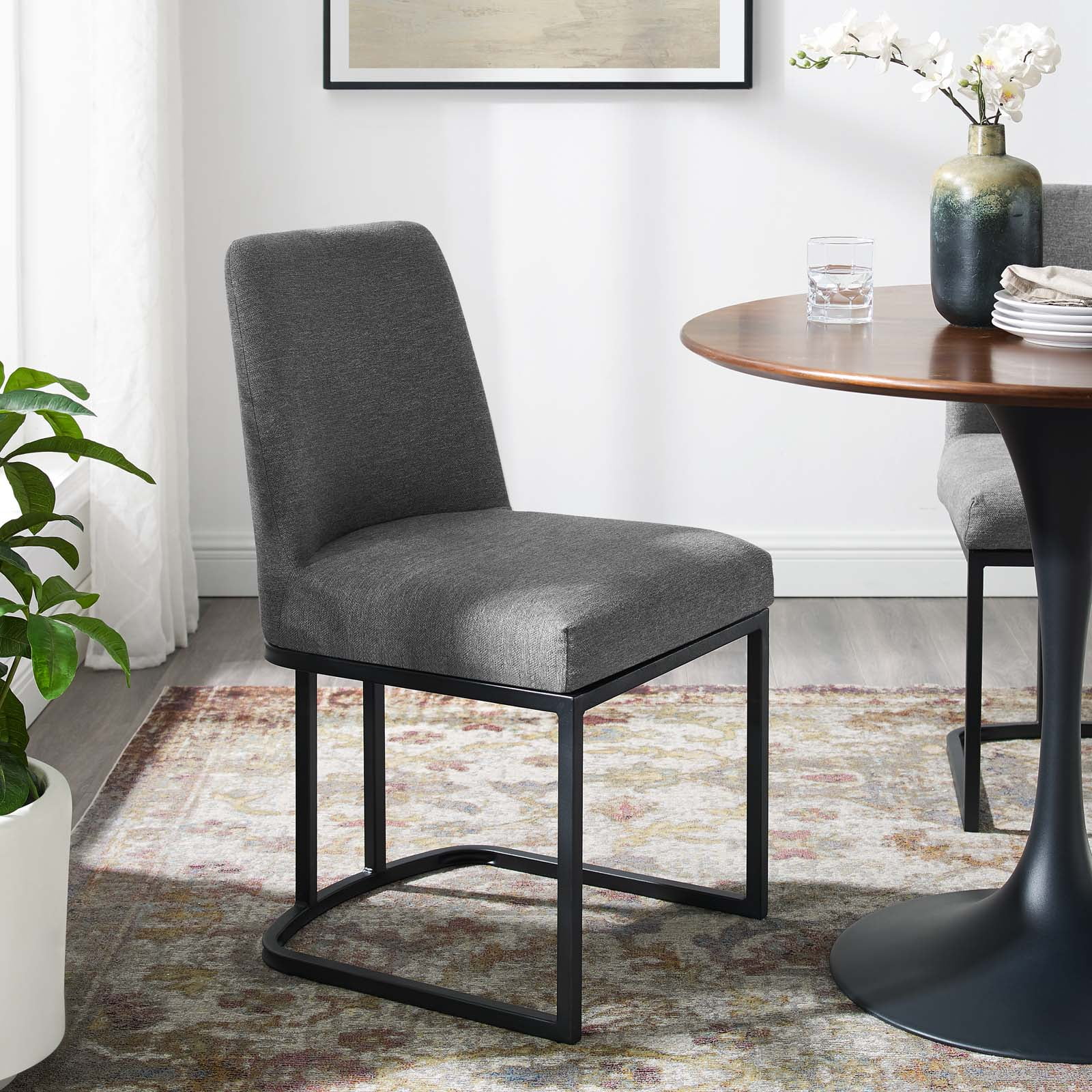 Amplify Sled Base Upholstered Fabric Dining Side Chair in Black ...