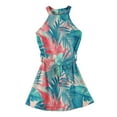 thumbnail image 4 of YOUYEDIAN Hawaiian Dresses for Teens 2026 Summer Vacation Halter Neck Sundress Tied Waist Sleeveless Dresses Vintage Palm Tree Printed Swing Dress,Light Blue 5-6 Years, 4 of 5