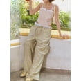 thumbnail image 5 of vera natura Women Baggy Pants Drawstring Waist Wide Leg Floral Pants Multiple Pockets Cargo Trousers, 5 of 7