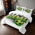 thumbnail image 3 of Manfei Sports Soccer Bed Spread Queen, Goal Print Queen Coverlet Set, Green Multicolor, Reversible 3pcs, 1 Quilt and 2 Pillowcases, 3 of 7