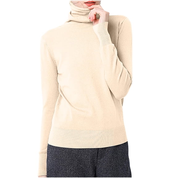 Sweaters For Women Cotton Knitted Plain Turtleneck Long Sleeve Slim Fit Pullover Sweater Soft Warm Elegant Winter Top L Womens Sweaters