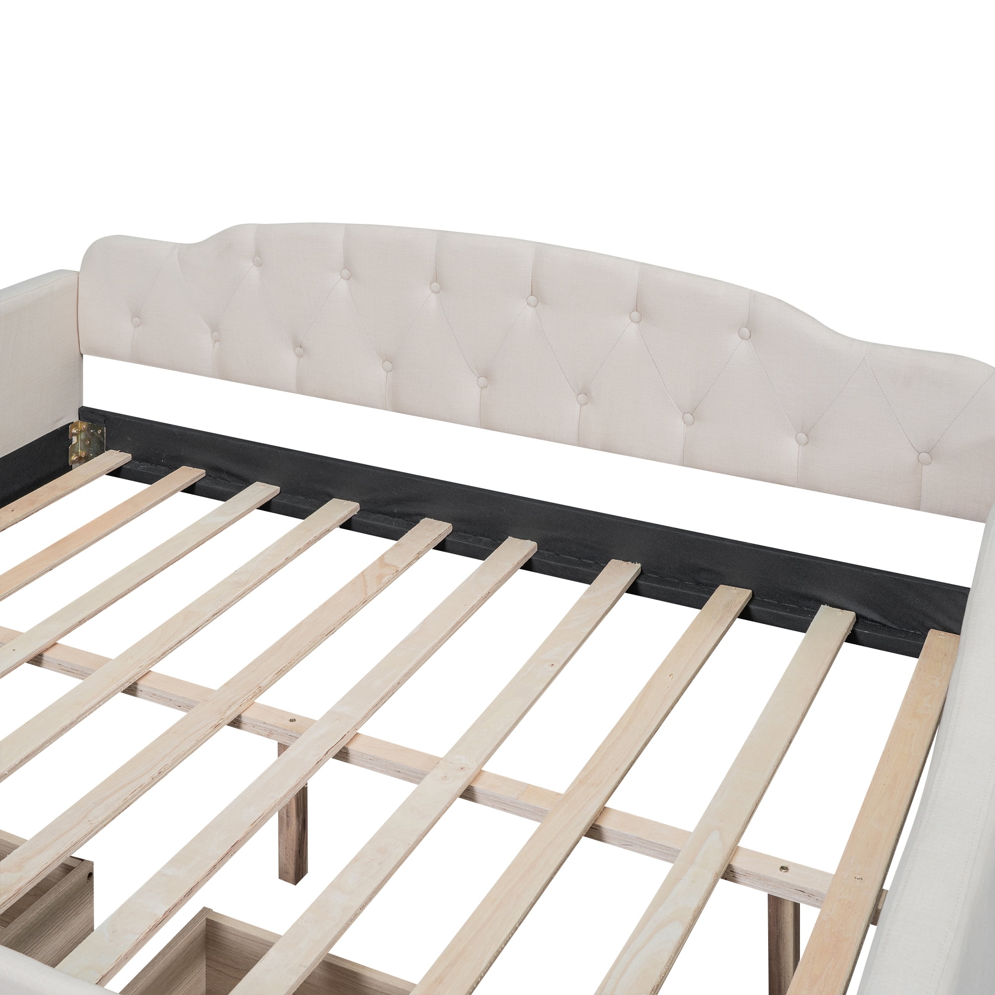 Alvantor Full Size Daybed with Twin Size Trundle, Upholstered Tufted Sofa Bed, Beige