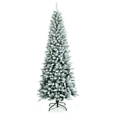 Canddidliike 7.5 Ft Snow-Flocked Hinged Artificial Christmas Pencil Tree, Artificial Christmas Pencil Tree with Mixed Tips, Artificial Christmas Tree for Indoor and Outdoor as Garden, White