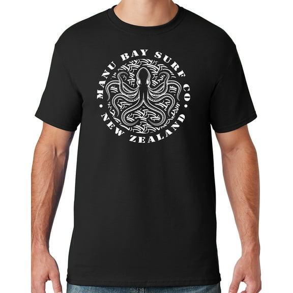 Mens Manu Bay Surf Company WHITE OCTOPUS T-shirt, 2XL Black