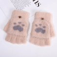 thumbnail image 1 of Guantes de escritura tejidos con dibujos animados para niños y niñas, cálidos, anticongelantes, de invierno, con funda abatible de medio dedo, para niños grandes y estudiantes, 1 of 6