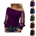 thumbnail image 1 of Womens Sparkle Top 2026 Spring Fashion Y2K Long Sleeve Off Shoulder Mesh T Shirt Going out Tops Rave Outfits, 1 of 4