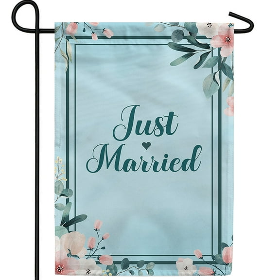 America Forever From This Day Forward Garden Flag, 12.5 x 18 inch Double Sided, Just Married Wedding Flag, Aqua Floral Design, Marriage Celebration, Newlywed Yard Decor