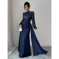 thumbnail image 7 of Navy Blue Elegant Sequin Long Sleeve High Neck Wrap Waist Maxi Dress For Banquet Party Wedding Guest, 7 of 7