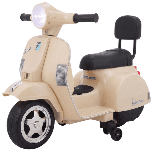 TLSUNNY Kids Licensed Vespa PX150 Electric Motorcycle, 6V Ride On Scooter W/ Training Wheels, Stable 4-Wheel Structure, Ideal Moped for Ages 3