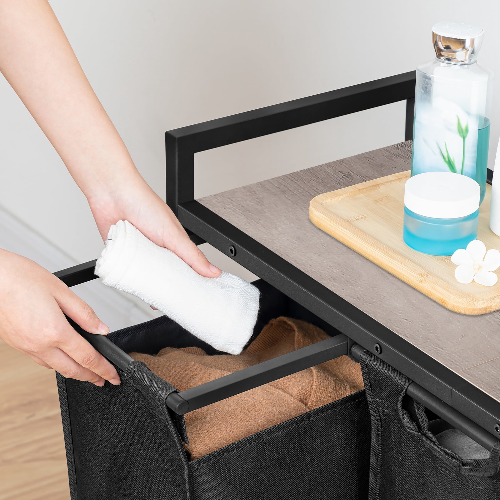 HOOBRO 3-Section Laundry Sorter with Wheels, 3 x 11.5 Gal, Removable Bags, Greige and Black