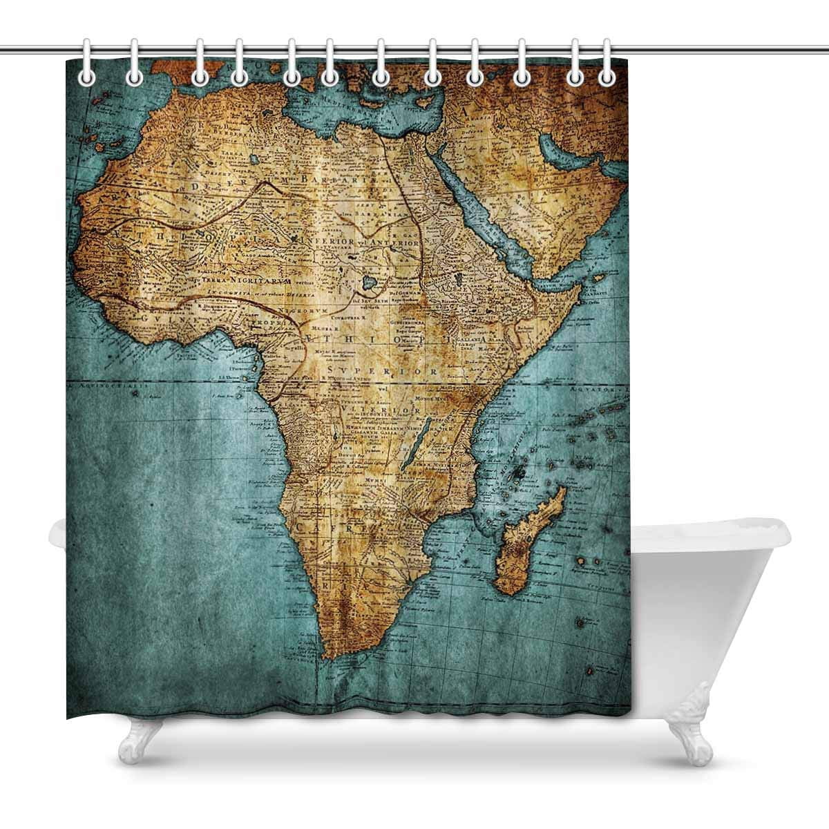 Pop Vintage African Map World Map Bathroom Decor Effect Shower Curtains 66x72 Inch Walmart Canada