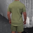 thumbnail image 4 of IROINNID Men's 2 Piece Casual Short Sleeve Button Down Shirt and Shorts Set Textured Jacquard Turndown Collar for Summer Beach Vacation, 4 of 8