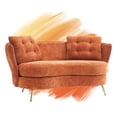 thumbnail image 6 of 64" Velvet Tufted Loveseat Sofa, Upholstered Tub Barrel Sofa Chair with 2 Pillows and Golden Metal Legs, Club 2-Seat Sofa for Living Reading Room Bedroom Apartment, Orange, 6 of 9
