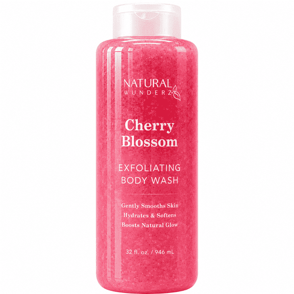 Natural Wunderz Cherry Blossom Exfoliating Body Wash, Sulfate & Paraben Free, 32 fl oz