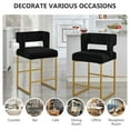 thumbnail image 2 of Sweiko Metal Bar Stools Set for 2 with Square Open Backrest for Kitchen Island,26in Fabric Velvet Counter Height Bar Stools,Modern Bar stools with Golden Iron Legs for Home Bar Pub Black, 2 of 7