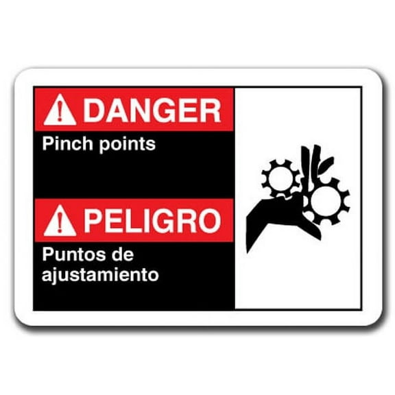 Danger Sign - Danger Pinch Points (Bilingual Spanish) 7"x10" Plastic Safety Sign ansi osha