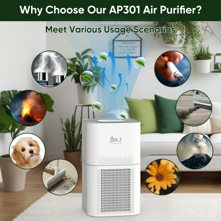 DR. J Professional Air Purifiers for Home 1300 Sq.ft HEPA Air Purifiers for Bedroom Air Purifiers for Allergies and Asthma Pollen Wildfire Smoke