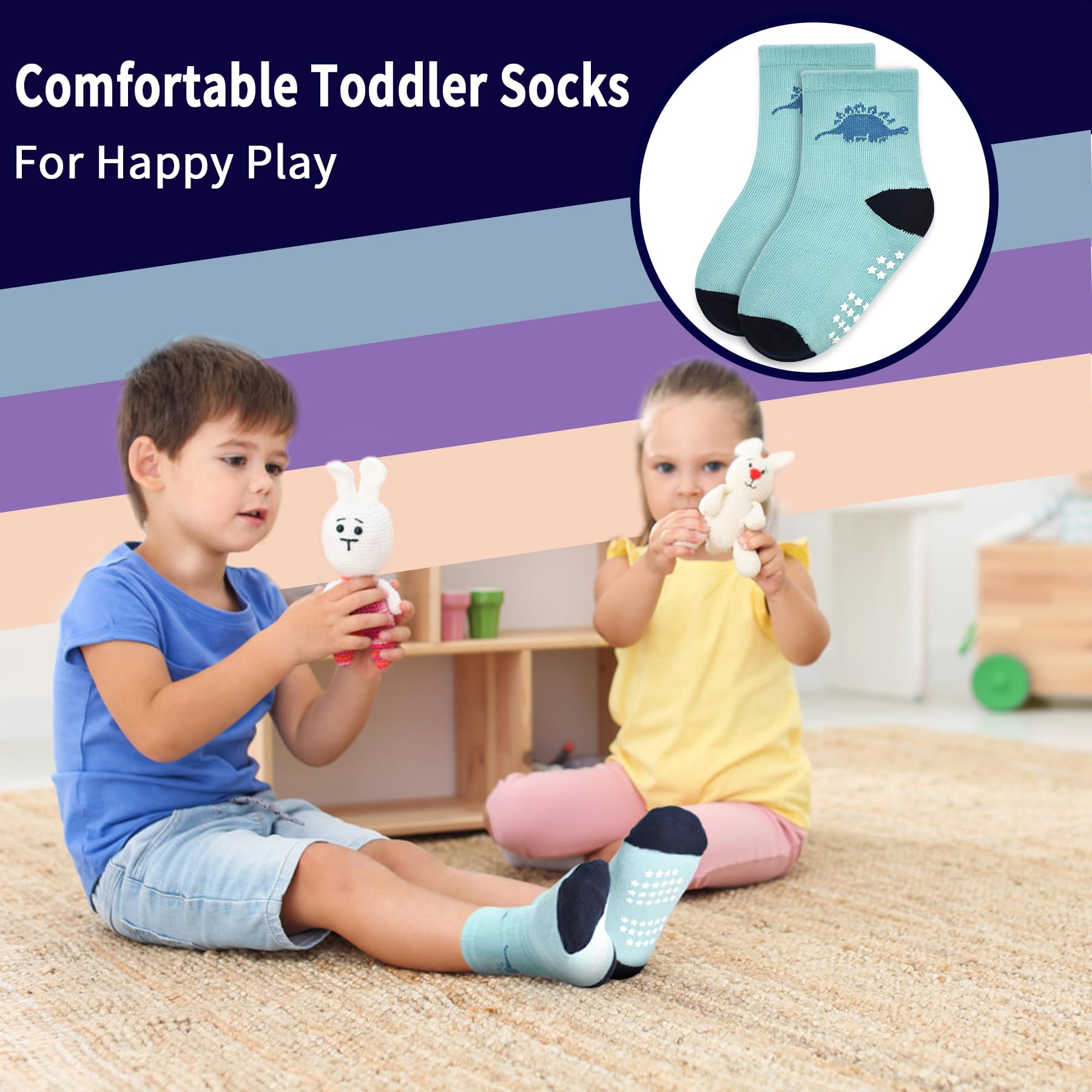 ELUTONG Non-Slip Toddler Crew Socks, 12 Pairs with Grip photo 5