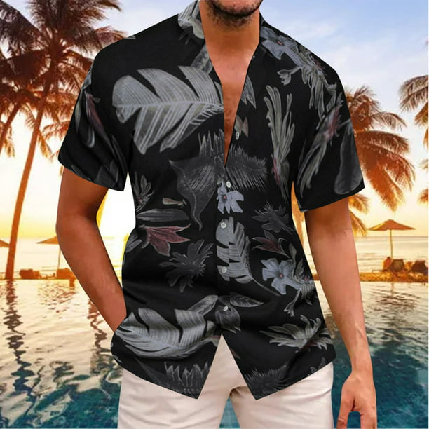 Black Hawaiian Shirt For Men Men'S Summer Fashion Leisure Seaside Beach  Hawaiian Printed Shirt Top Blouse 