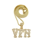Stone Stud Initials YFN Hip-Hop Pendant with 2mm 24" Box Chain Necklace in Gold-Tone