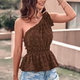 thumbnail image 2 of Blusa de Un hombro Vhermosa sin mangas con volantes Marrón oscuro S, 2 of 8