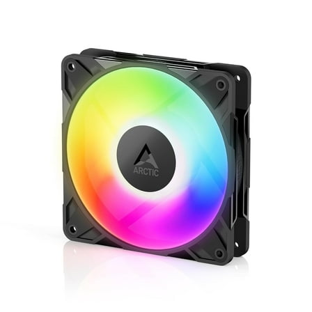Arctic ACFAN00309A P12 Pro A-RGB Fan 120 mm PWM w/ Y-Cable Splitter 0 RPM<5% PWM, Fluid Dynamic Bearing RGB, 4-Pin (Black)