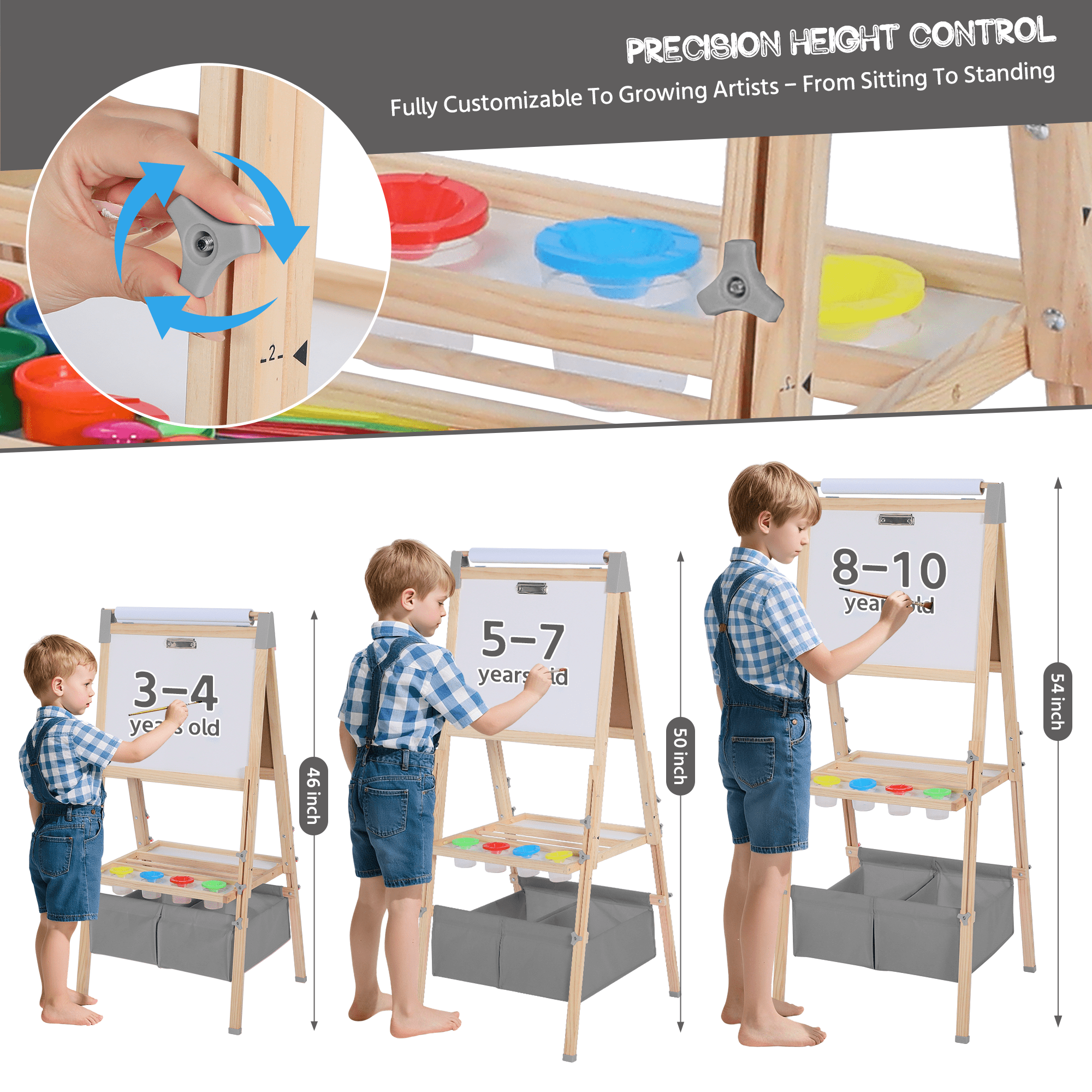 AILEEKISS Kids Art Easel Double-Sided Art Easel with Whiteboard and Chalkboard for Painting, Grey