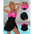 thumbnail image 2 of Womens One Piece Swimdresses Skirt Tummy Control Swimsuits V Neck Gold Metal Tie Knot Bathing Suit, 2 of 6
