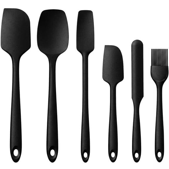 Silicone Spatula Set, 6 Pieces Food Grade Kitchen Utensils with Silicone Brush Heat Resistant BPA-free Rubber Spatula for Scraping, Baking, Cooking, Mixing Dishwasher Safe(Black)