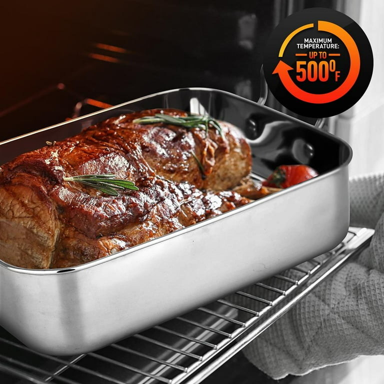 NutriChef Oval Roasting Pan, Roaster with Polished Rack, Wide Handle and  Stainless Steel Lid, Turkey Chicken Roasting Pan Great for Dinners, Tender