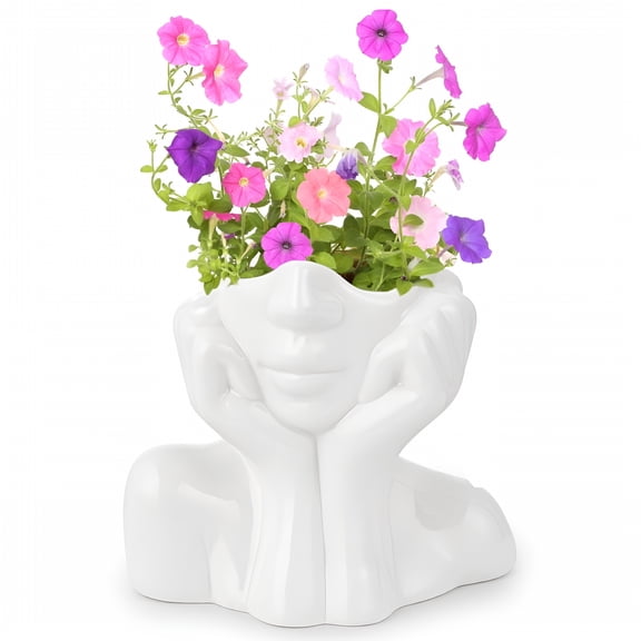 ACDANC Ceramic Face Vase,Artistic Head Vase,Women Face Planter,Handmade Flower Vase with Polished Bottom,Human Body Flower Vase Centerpiece for Home Office Table Decoration