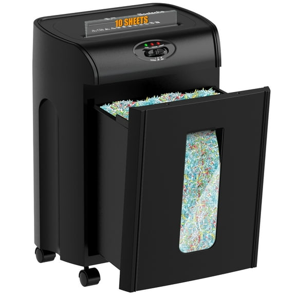 Paper Shredder 10 Sheet Micro Cut Paper Shredder with 4.76-Gallon Pull Out Basket, P-5 Security Level