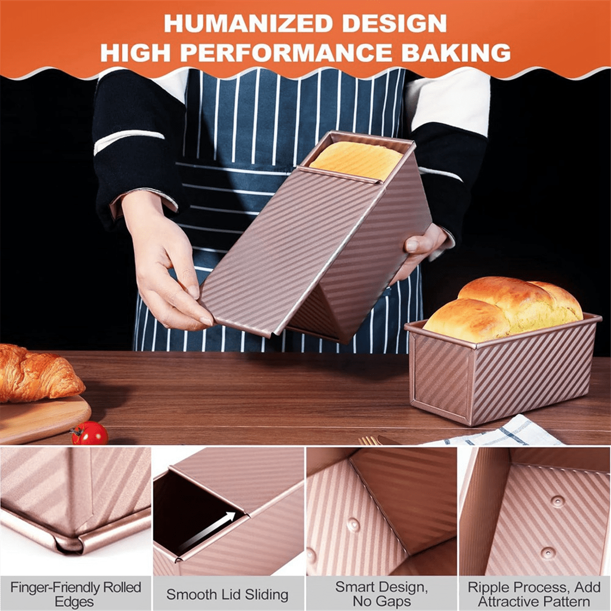 Moule à Pain Pullman Avec Couvercle - Acier Au Carbone Ondulé, Anti-adhésif, Pour Pain Maison, Taille S Ou L