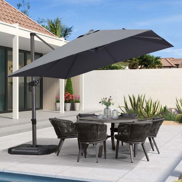 PURPLE LEAF Parasol Déporté Carré 10 X 10 Pi pour Terrasse Extérieure, Grand Parasol Suspendu, Parasol en Aluminium avec Rotation à 360°, Parasol de Jardin et de Piscine Ajustable, Gris Pâle