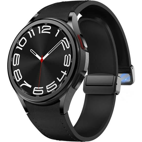 Magnetic No Gap Leather Watch Band, Compatible with Samsung Galaxy Watch 7/6/5/4 44mm 40mm/Galaxy Watch 5 Pro 45mm, Sport Silicone Watch Strap for Samsung Galaxy Watch