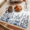 thumbnail image 3 of Blue Flower Placemats Set of 1, Dragonfly Leaf Bud Ink Style Plant Nature Non-Slip Place Mats Washable Table Mats for Kitchen Dining Table Decorations Indoor/Outdoor, 3 of 9