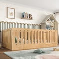 thumbnail image 3 of URTR Twin Size Montessori Floor Bed with High Fence and Door, Wooden Low-profile Twin Floor Bed Frame for Bedroom, Natural, 3 of 10