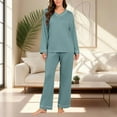 thumbnail image 2 of Womens Pajama Sets 2 Piece Lounge Sets for Women V Neck Long Sleeve Top and Elastic Waist Loose Fit Pants (XXL, Mint Green), 2 of 7
