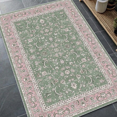 [Room Decor Rug]Carpet Sage Green Pink Area Rug, Shabby Chic Floral Oushak Rug, Modern Bohemian