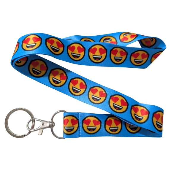 Smiling Face With Heart Eyes Blue Keychain Lanyard