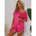 thumbnail image 2 of DARING DIVA Women's Satin Button Up Pajamas Short Sleeve Tops with Shorts S Hot Pink, 2 of 6