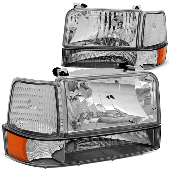 DNA Motoring For 1992-1996 Ford F150 F250 F350 Bronco Chrome Amber Corner Headlight Parking Lamps