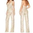 thumbnail image 6 of Women's Sequin Jumpsuit, Cowl Neck Halter Backless Romper, Sleeveless Wide Leg Jumpsuit for Women, Glittery Party Wear, Club Outfit, Prom Dress, Date Night and Special Occasions-Beige, 6 of 6