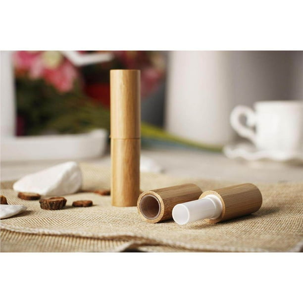 Empty Bamboo Lipstick Tubes Refillable Lip Balm Lip Gloss Tube Holder Containers with Lids for DIY Make Up Cosmetic Travel Daily Life