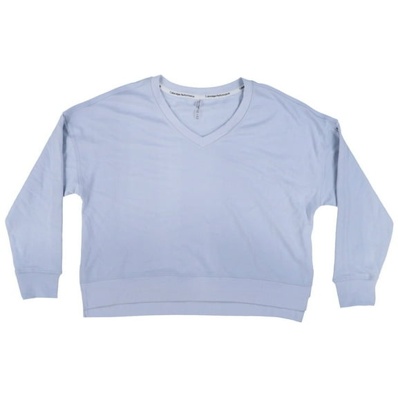 Calvin Klein Womens Sweatshirt V-Neck High-Low Cropped Pullover Blue New