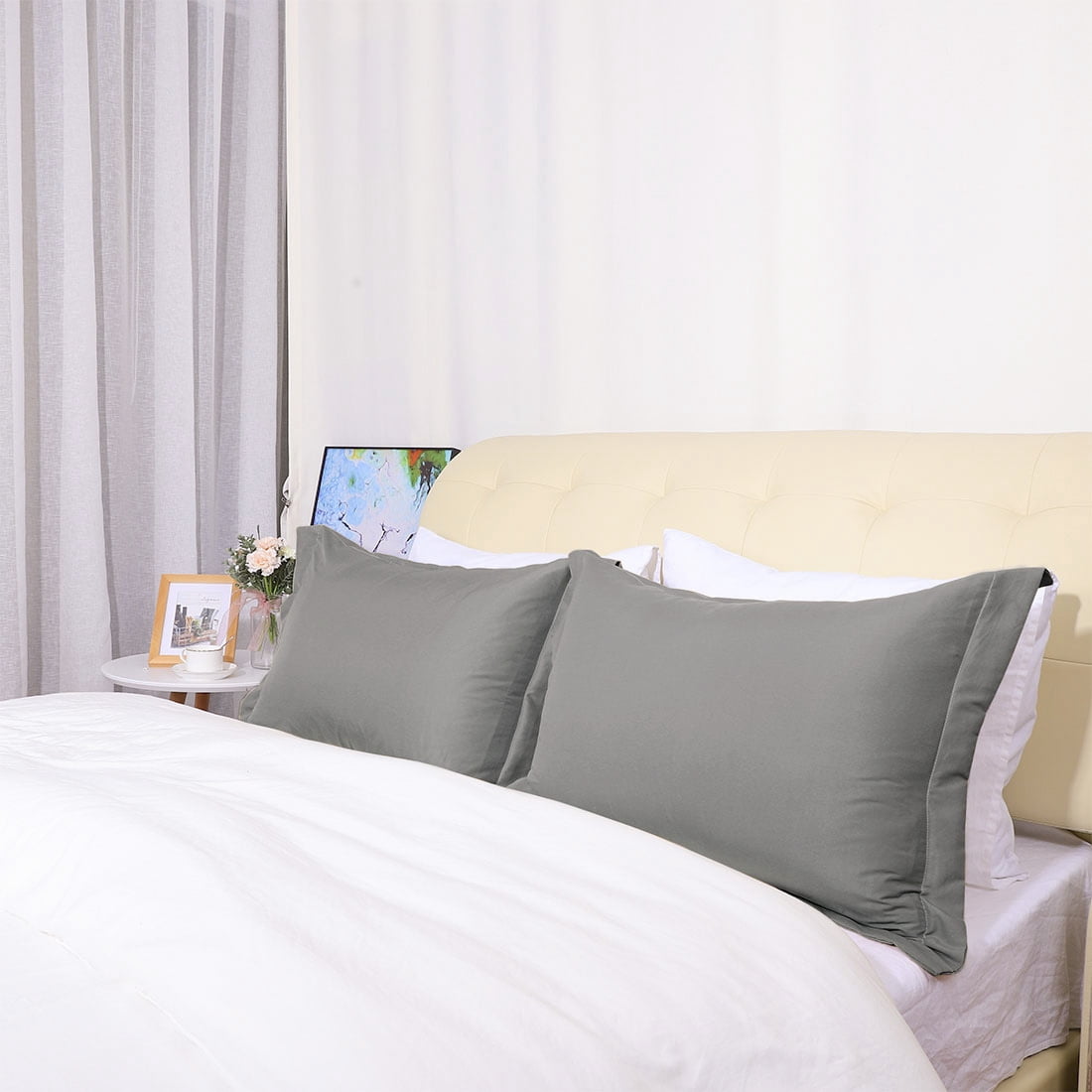 Unique Bargains Pillowcases Soft Microfiber Pillow Shams Set of 2 Queen Grey