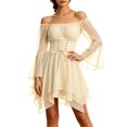 thumbnail image 2 of Lmueinov Womens Halloween Dresses Lightweight Off Shoulder Lace Up Corset Waist Flare Long Sleeve Dress for Womens Trendy Asymmetrical Hem Short Dress, 2 of 5
