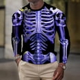 thumbnail image 2 of ZXLBBD Tshirts Shirts for Men Halloween Skeleton Print Long Sleeve Graphic Tee Crew Neck Slim Fit Theme Party T Shirts for Man Outdoor,Purple,XL, 2 of 5